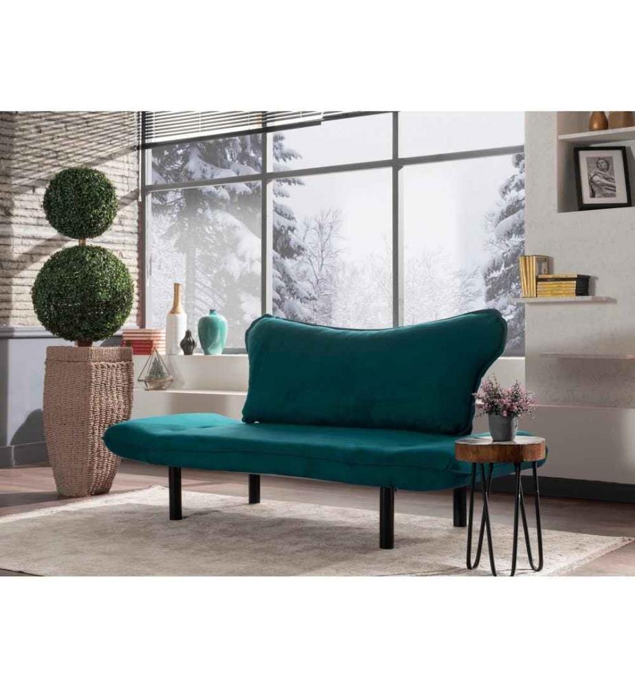 2-Seat Sofa-Bed, Petrol Blue, Metal Frame, Cotton-Lined Polyester Knit Fabric Fabric Material