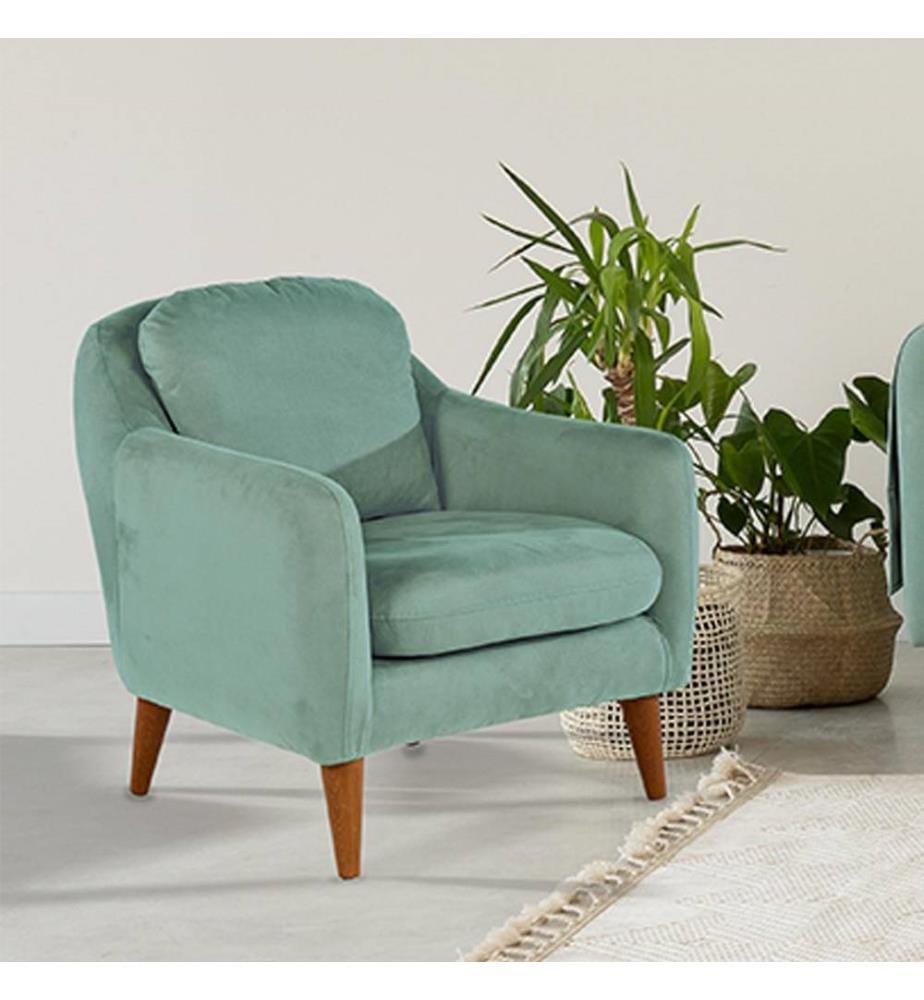 Ohrensessel, Sea Green, Gestell aus Kiefernholz, Strickstoff