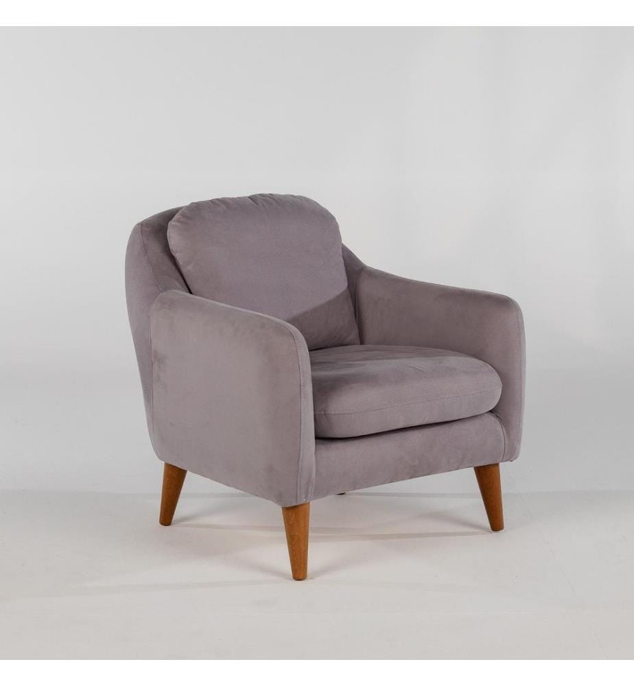 Ohrensessel, Grau, Gestell aus Kiefernholz, Strickstoff