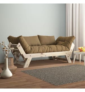 Canapé de jardin 2 places, 100 % pin naturel, couleur camel