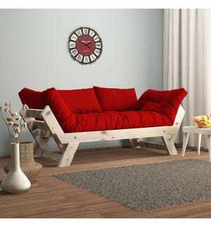 Canapé de jardin 2 places, 100 % pin, naturel, rouge