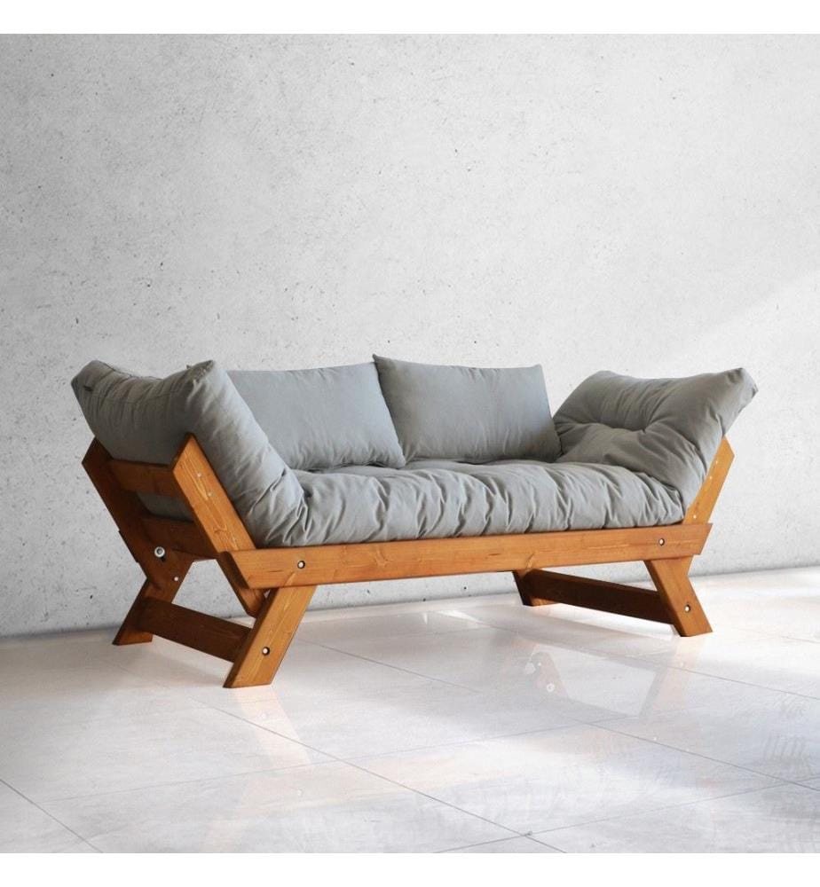 Gartensofa, 2-Sitzer, 100 % Kiefernholz, Teak, Grau