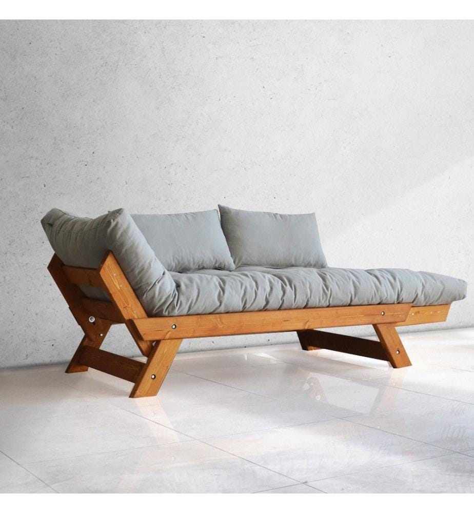 Gartensofa, 2-Sitzer, 100 % Kiefernholz, Teak, Grau
