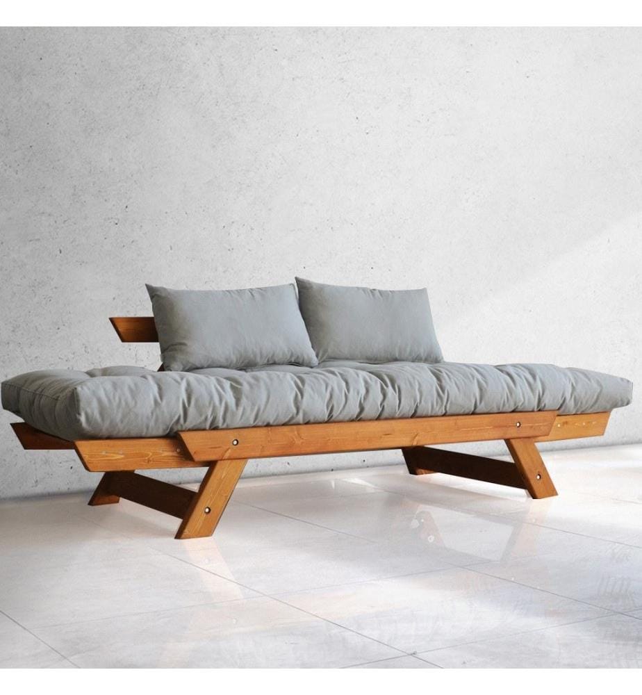 Gartensofa, 2-Sitzer, 100 % Kiefernholz, Teak, Grau