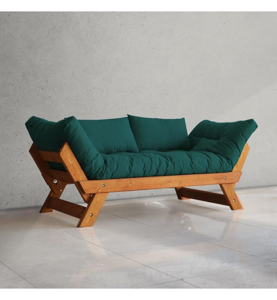 Gartensofa, 2-Sitzer, 100 % Kiefernholz, Teak, Petrolgrün