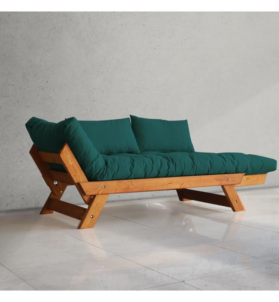 Gartensofa, 2-Sitzer, 100 % Kiefernholz, Teak, Petrolgrün