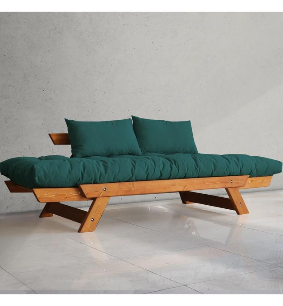 Gartensofa, 2-Sitzer, 100 % Kiefernholz, Teak, Petrolgrün