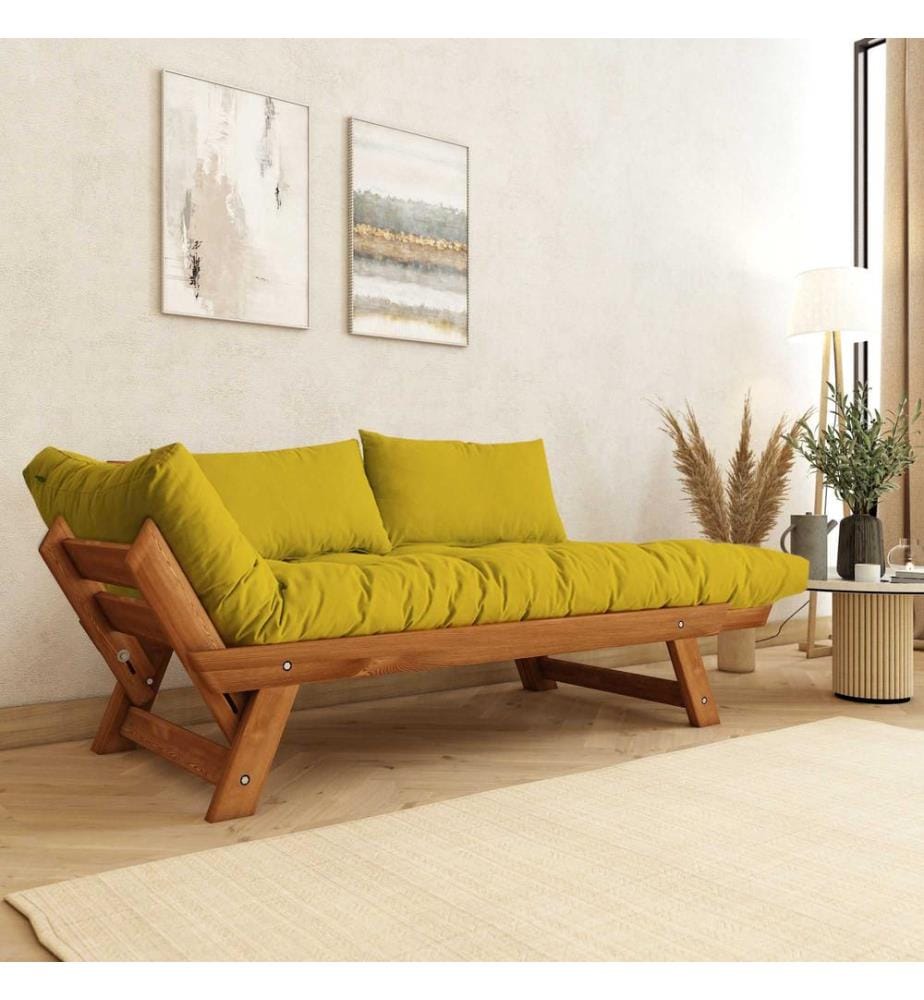 Gartensofa, 2-Sitzer, 100 % Kiefernholz, Teak, Gelb