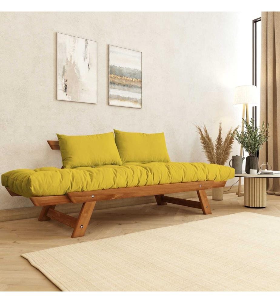 Gartensofa, 2-Sitzer, 100 % Kiefernholz, Teak, Gelb
