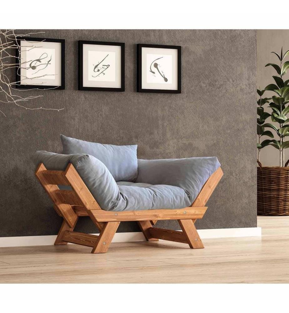 Gartensofa (1-Sitzer), 100 % Kiefernholz, Teak, Grau