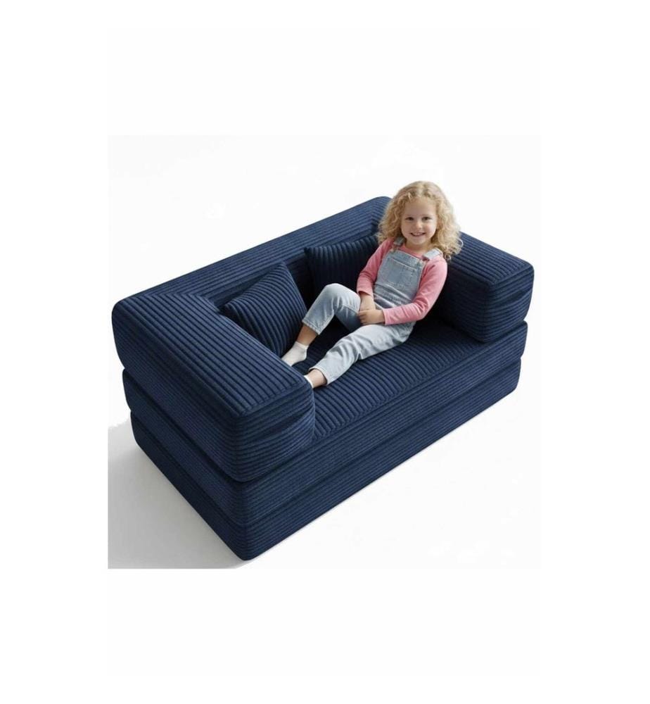 Divano letto per bambini, blu scuro, tessuto: poliestere/lino