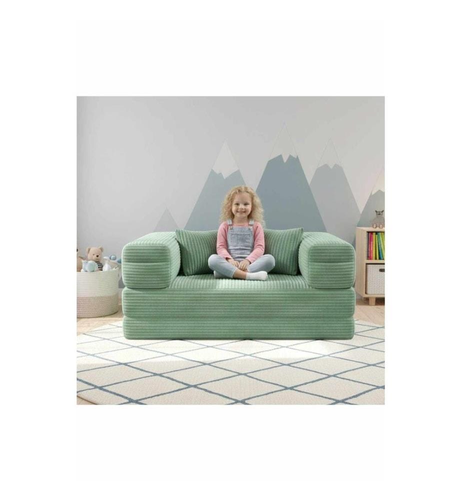 Divano letto per bambini, verde, tessuto: poliestere/lino