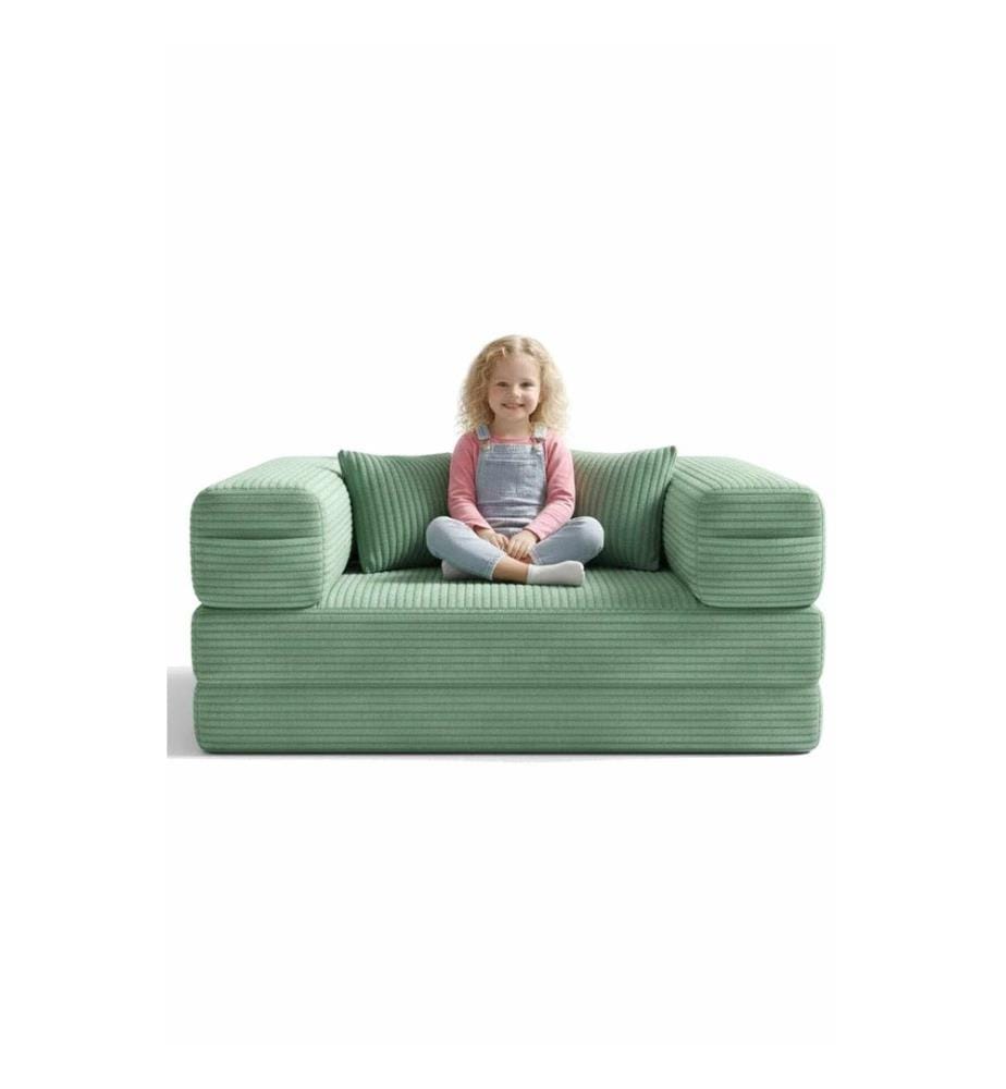 Divano letto per bambini, verde, tessuto: poliestere/lino