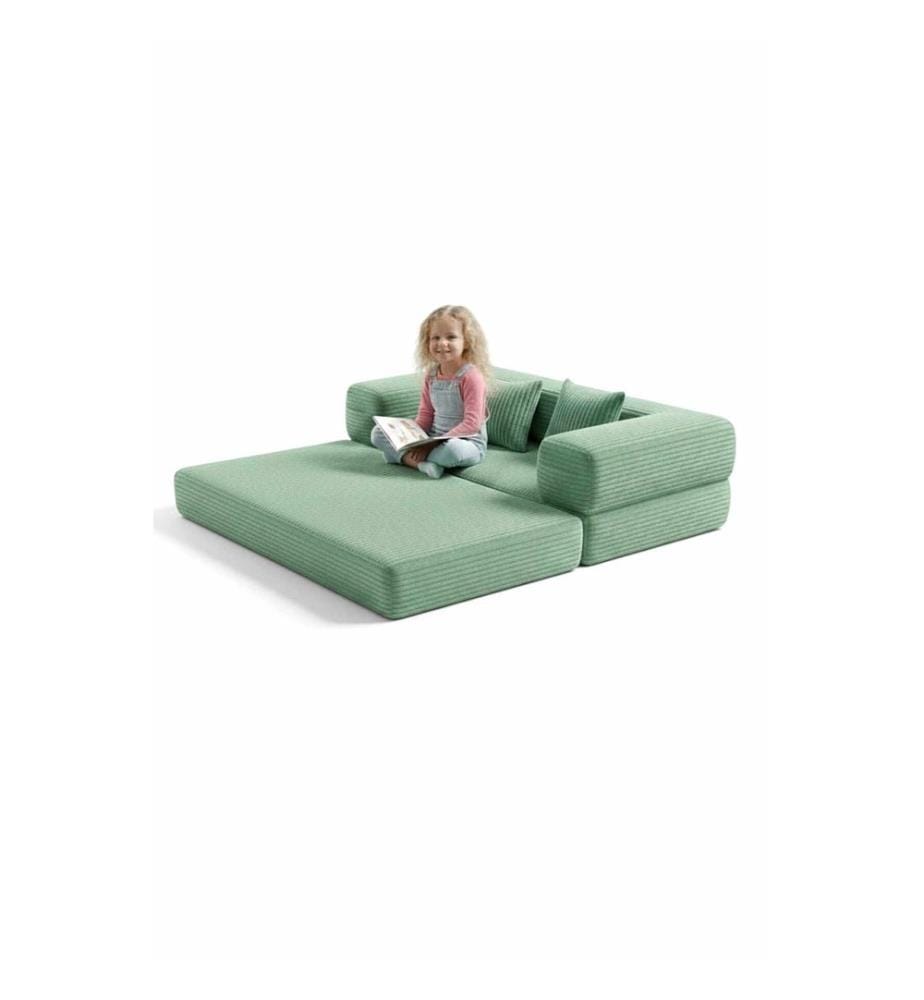 Divano letto per bambini, verde, tessuto: poliestere/lino