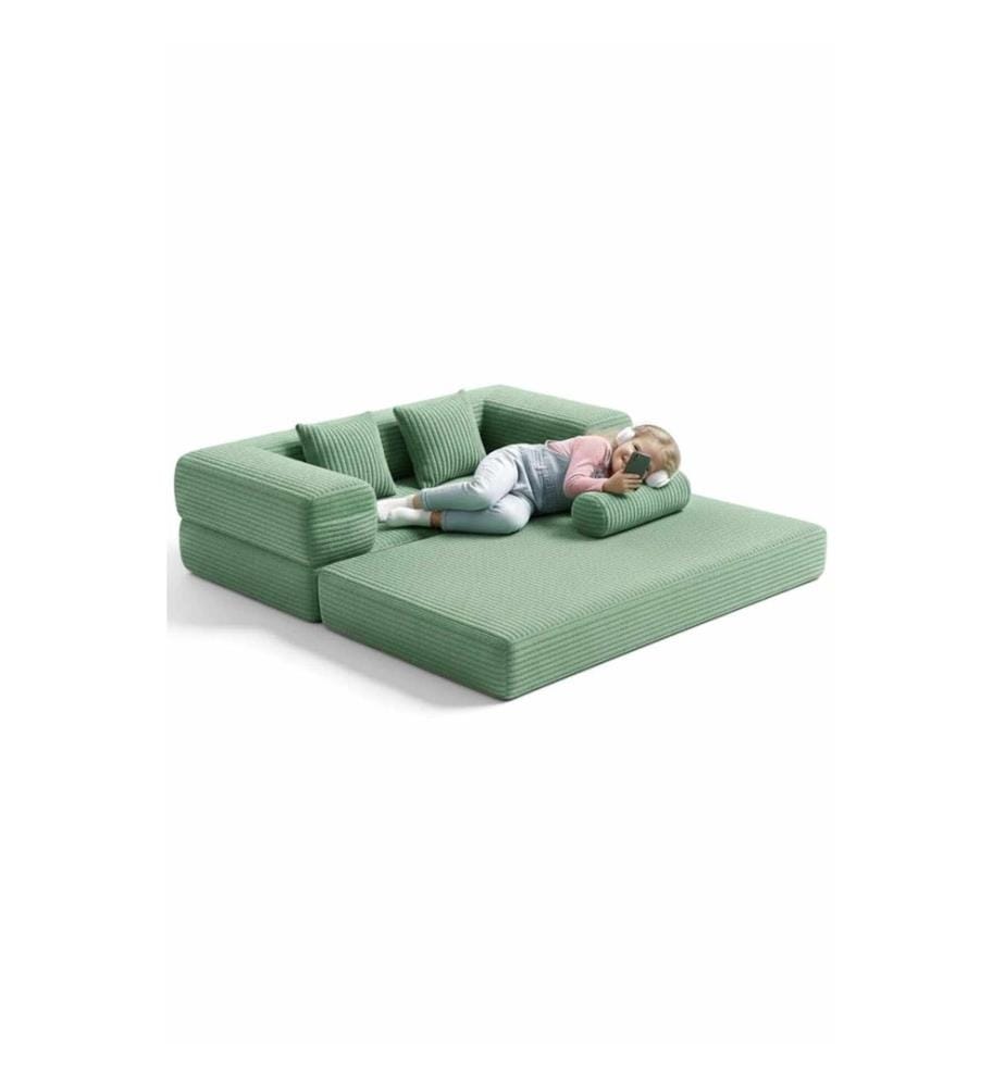 Divano letto per bambini, verde, tessuto: poliestere/lino