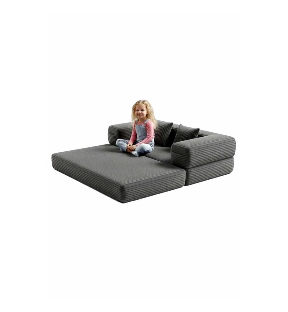 Kinder-Schlafsofa, Dunkelgrau, Material: Polyester/Leinen
