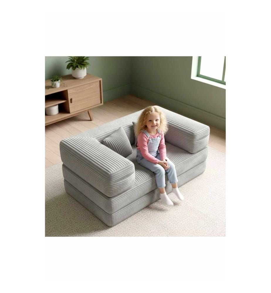 Divano letto per bambini, grigio chiaro, tessuto: poliestere/lino
