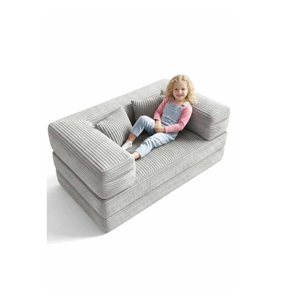 Divano letto per bambini, grigio chiaro, tessuto: poliestere/lino