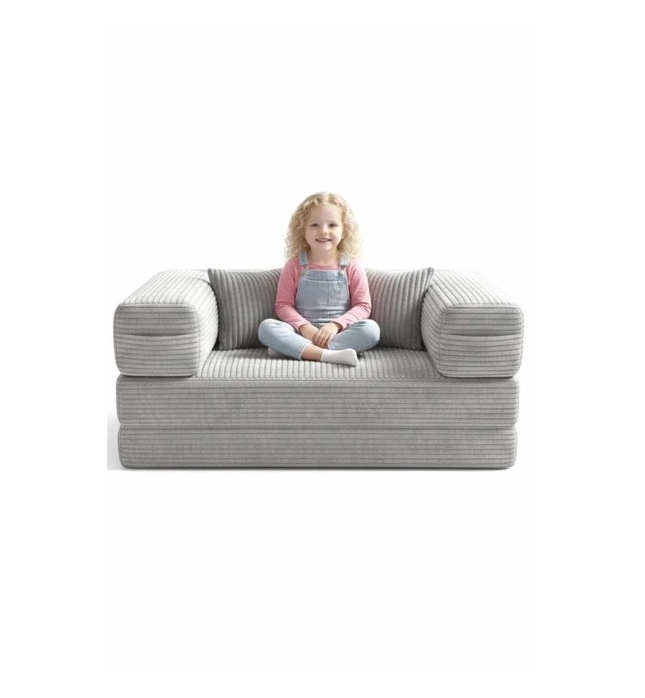 Divano letto per bambini, grigio chiaro, tessuto: poliestere/lino
