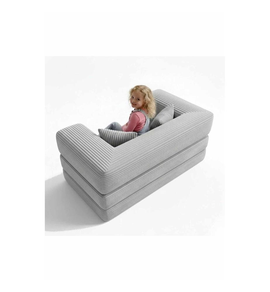 Divano letto per bambini, grigio chiaro, tessuto: poliestere/lino