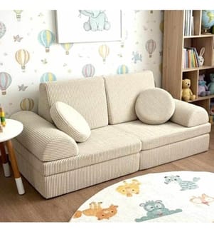 Kinder-Schlafsofa, Creme, Material: Polyester/Leinen