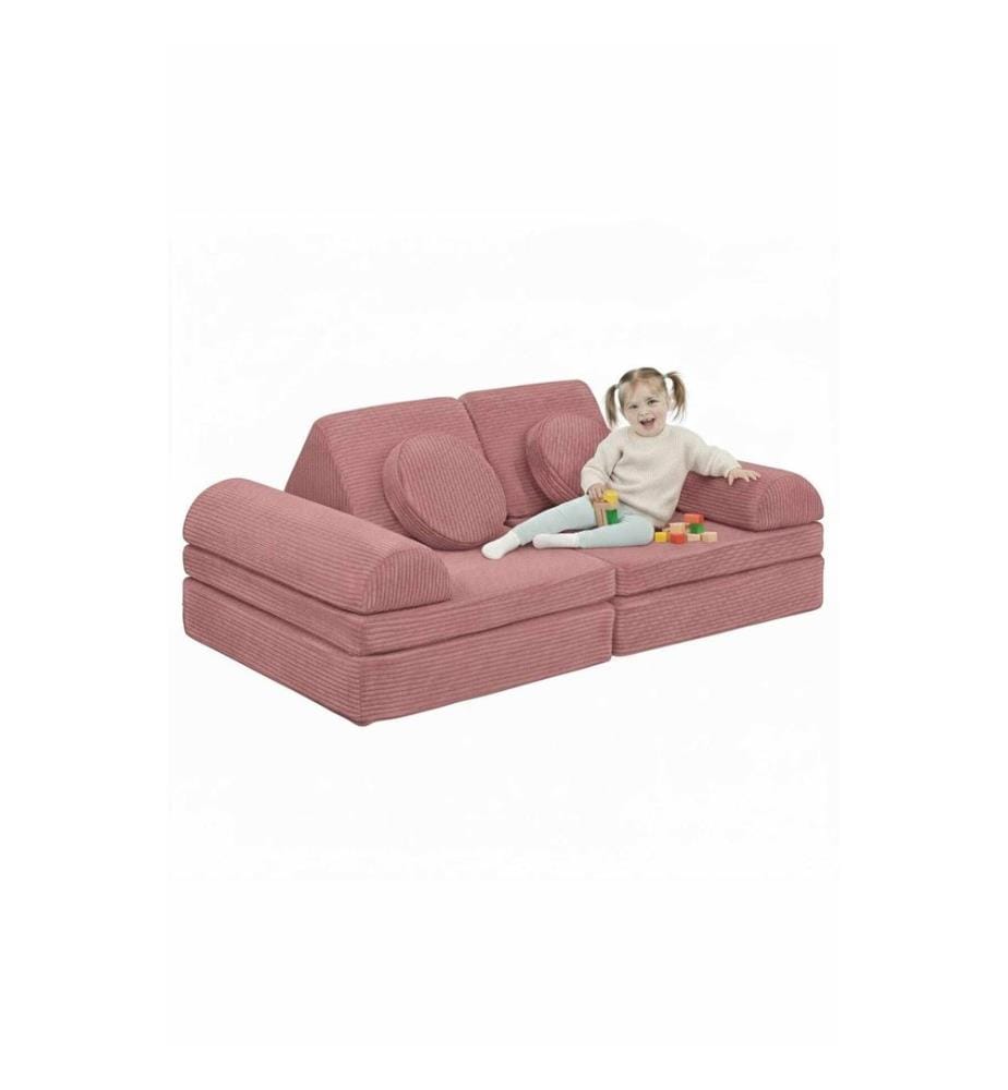 Divano letto per bambini, rosa, tessuto: poliestere/lino