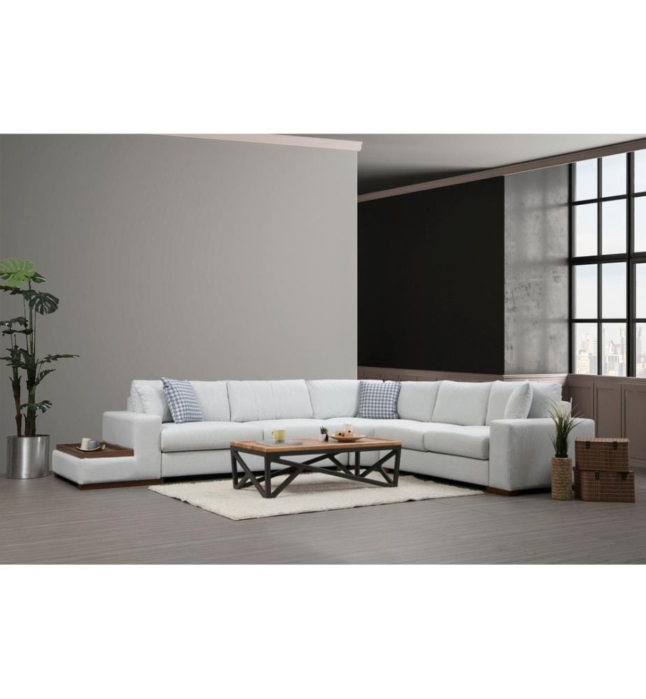 Ecksofa, Beige, Gestell aus Buchenholz/Spanplatte, Bezug aus Polyester
