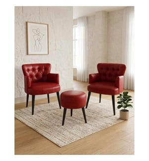 Ohrensessel- und Hocker-Set, 3-teilig, Rot, Sitzfläche: 100 % melaminbeschichtete Spanplatte