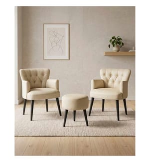 Ohrensessel- und Hocker-Set, 3-teilig, Creme, Sitzfläche: 100 % melaminbeschichtete Spanplatte