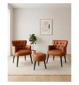 Ohrensessel- und Hocker-Set, 3-teilig, Beige, Sitzfläche: 100 % melaminbeschichtete Spanplatte