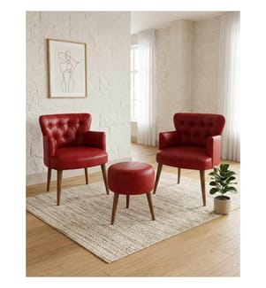 Ohrensessel- und Hocker-Set, 3-teilig, Rot, Sitzfläche: 100 % melaminbeschichtete Spanplatte