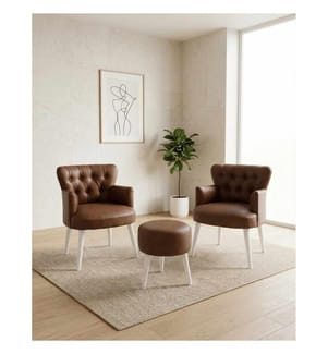 Ohrensessel- und Hocker-Set, 3-teilig, Braun, Sitzfläche: 100 % melaminbeschichtete Spanplatte