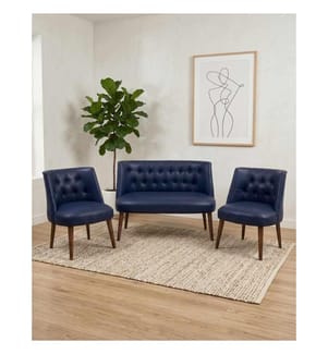 Ohrensessel- und 2-Sitzer-Sofa-Set, 3-teilig, Dunkelblau, Sitzfläche: 100 % melaminbeschichtete Spanplatte
