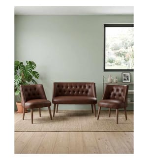 Ohrensessel- und 2-Sitzer-Sofa-Set, 3-teilig, Braun, Sitzfläche: 100 % melaminbeschichtete Spanplatte