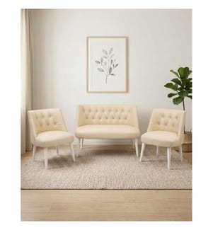 Ohrensessel- und 2-Sitzer-Sofa-Set, 3-teilig, Creme, Sitzfläche: 100 % melaminbeschichtete Spanplatte