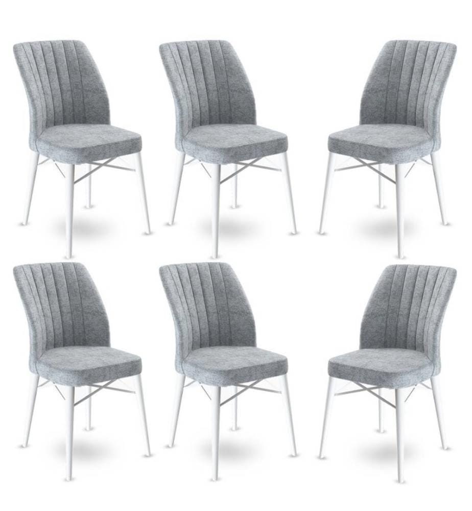 Stuhl-Set , 6 Stück, Grau, Weiss, Gestell: Metall, Stoff: Babyface