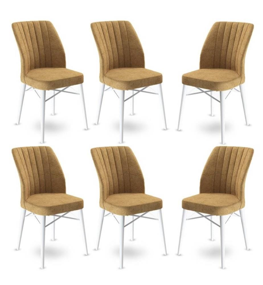 Ensemble de chaises, 6 pièces, Cappuccino, White, Frame : Métal, Tissu : Babyface