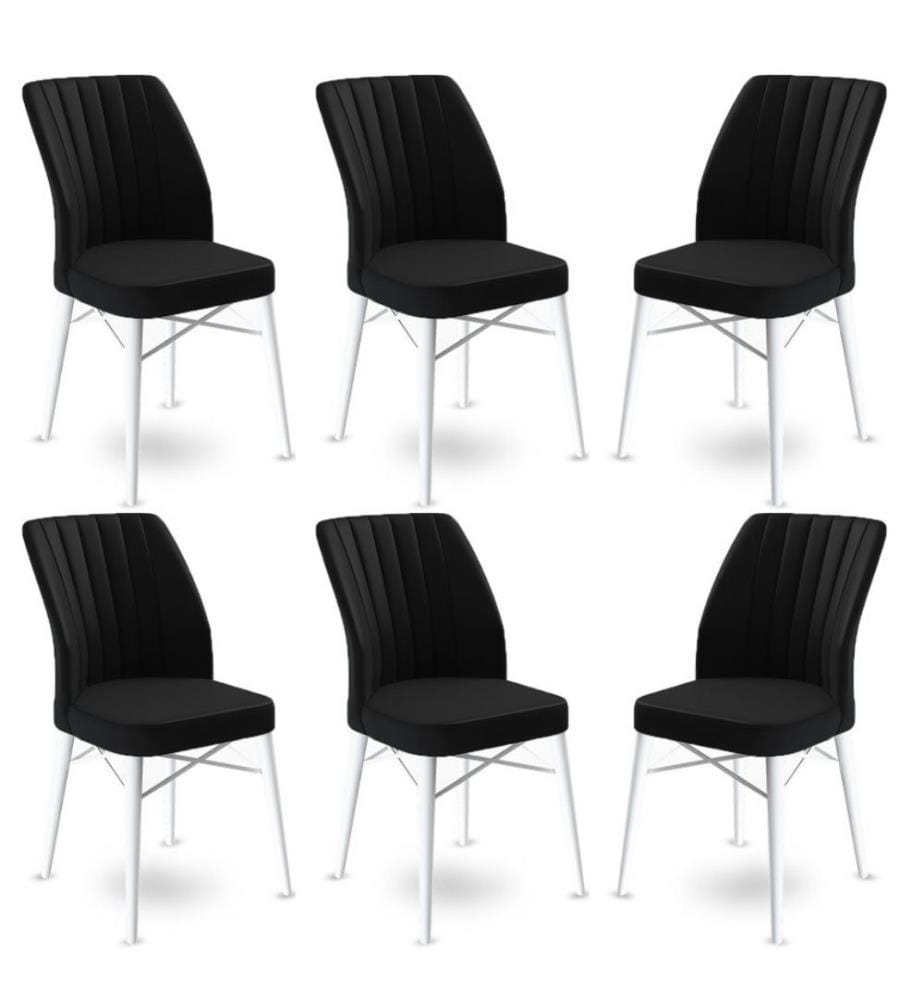 Stuhl-Set , 6 Stück, Schwarz, Weiss, Gestell: Metall, Stoff: Babyface