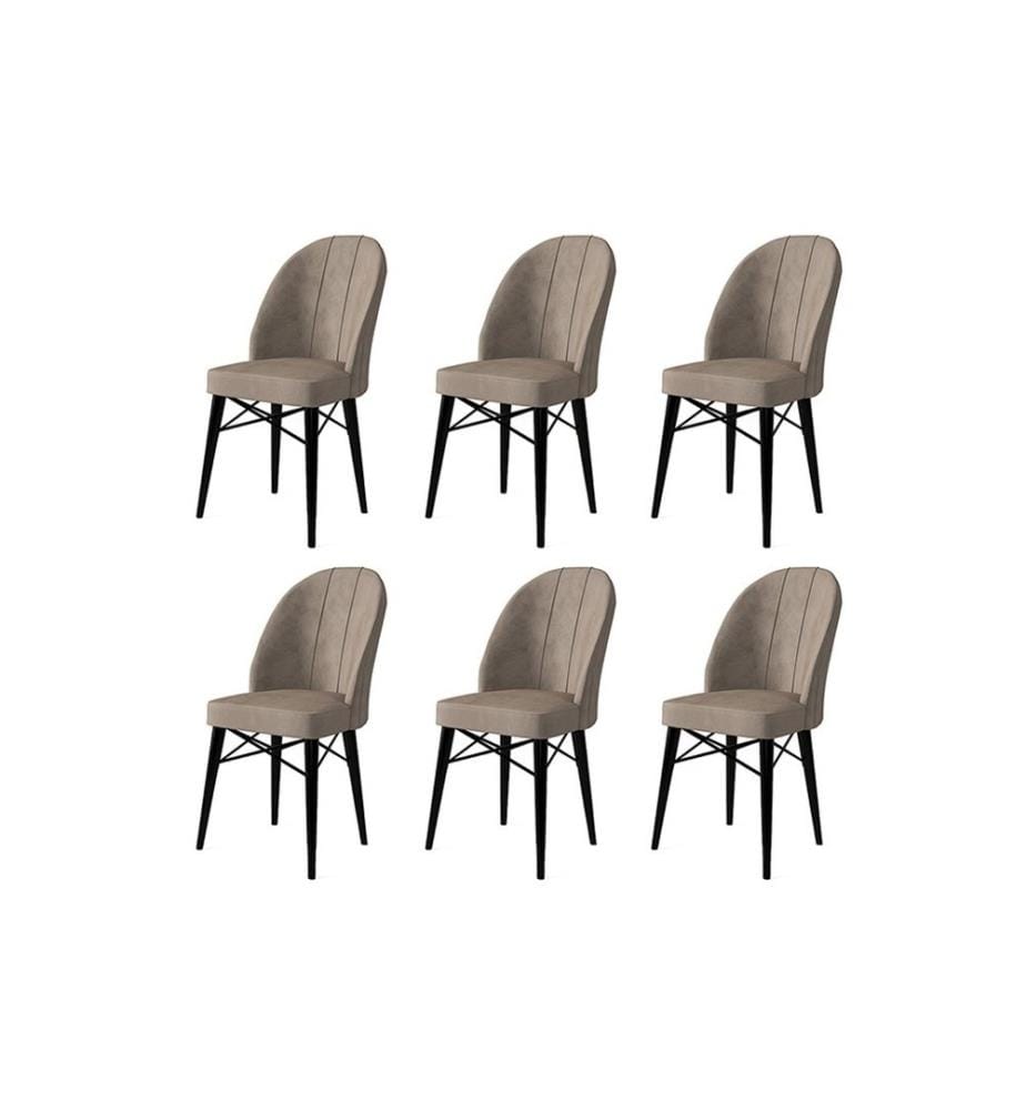 Ensemble de chaises, 6 pièces, Cappuccino, Black, Frame : Métal, Tissu : Babyface