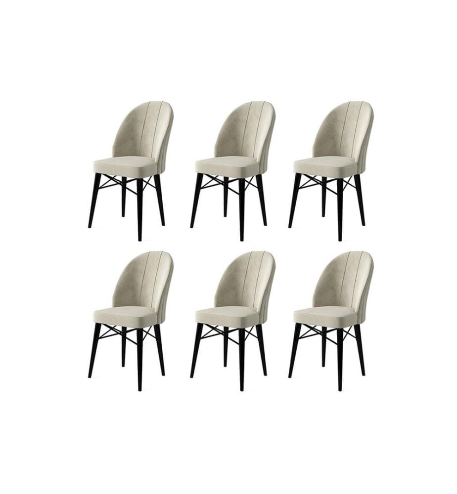 Stuhl-Set , 6 Stück, Creme, Schwarz, Gestell: Metall, Stoff: Babyface