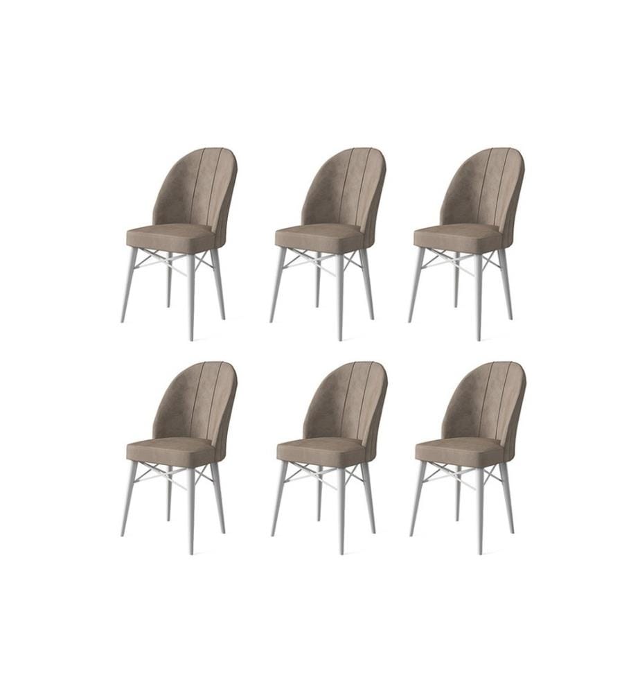 Ensemble de chaises, 6 pièces, Cappuccino, White, Frame : Métal, Tissu : Babyface