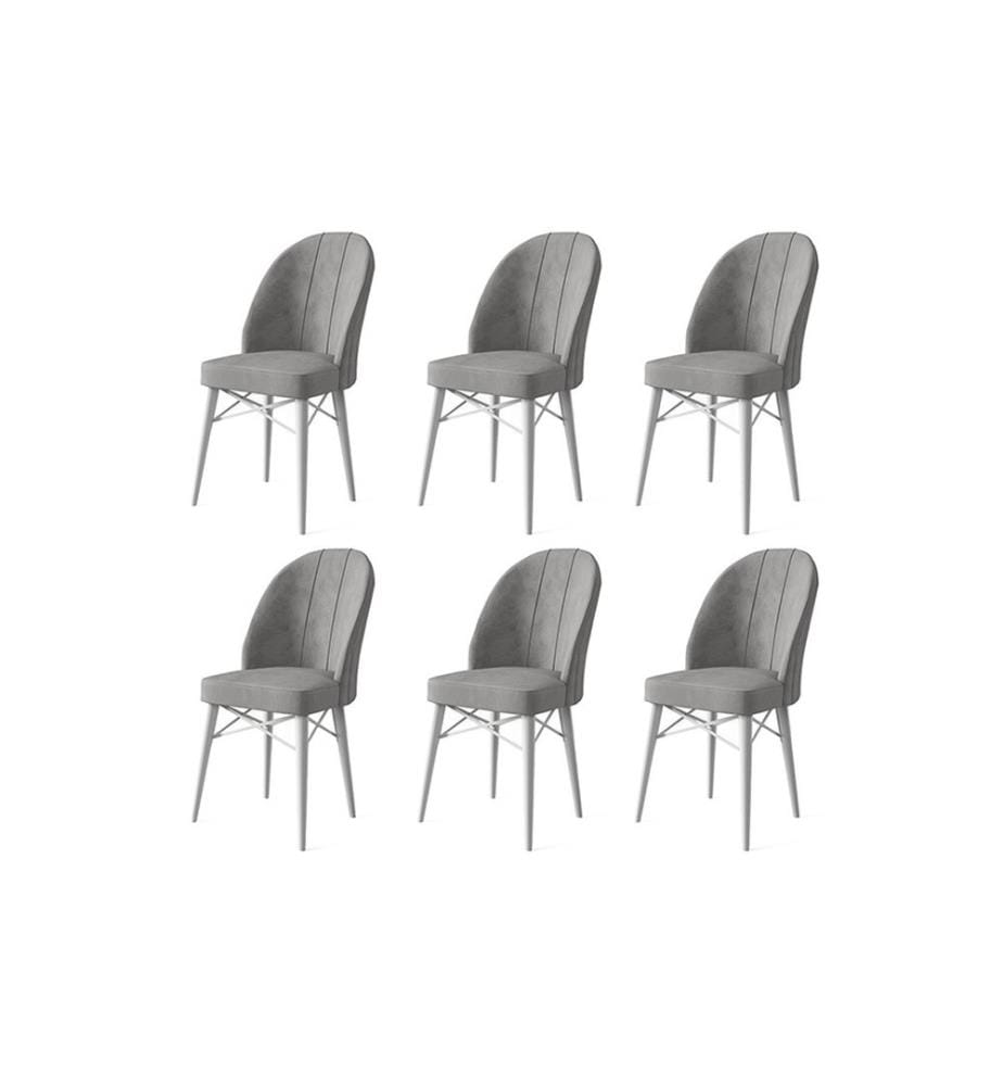 Stuhl-Set , 6 Stück, Grau, Weiss, Gestell: Metall, Stoff: Babyface