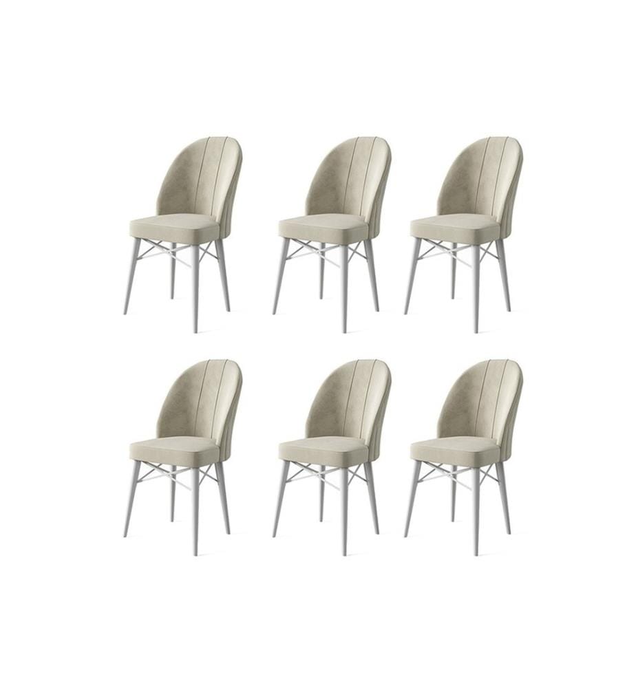 Stuhl-Set , 6 Stück, Creme, Weiss, Gestell: Metall, Stoff: Babyface