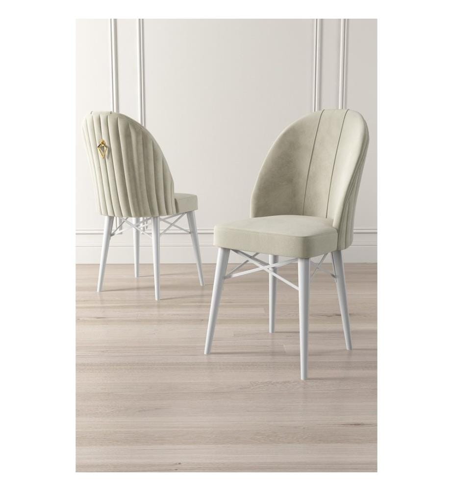 Stuhl-Set , 6 Stück, Creme, Weiss, Gestell: Metall, Stoff: Babyface