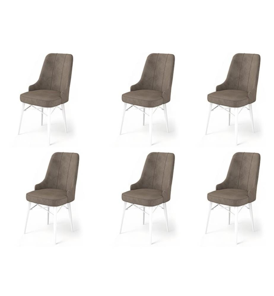 Ensemble de chaises, 6 pièces, Cappuccino, White, Frame : Métal, Tissu : Babyface
