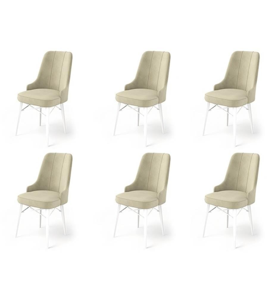 Stuhl-Set , 6 Stück, Creme, Weiss, Gestell: Metall, Stoff: Babyface