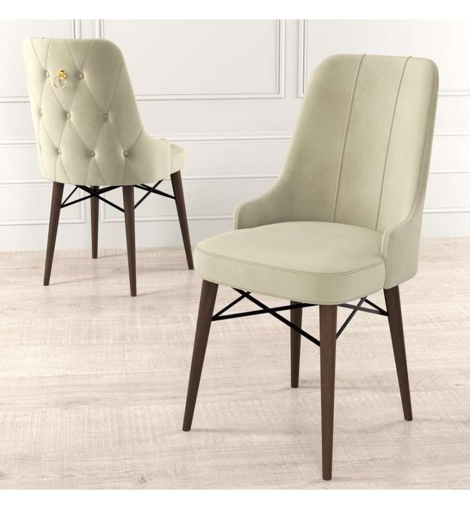Ensemble de chaises, 6 pièces, crème, marron, châssis : Métal, Tissu : Babyface
