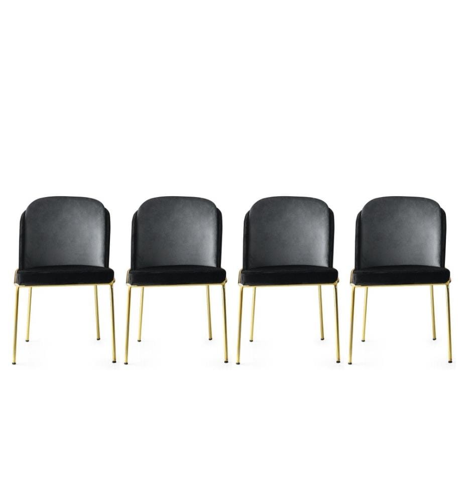Stuhl-Set, 4-teilig, Schwarz-Gold, Metallgestell, Samtstoff - Sitz aus melaminharzbeschichteter Spanplatte