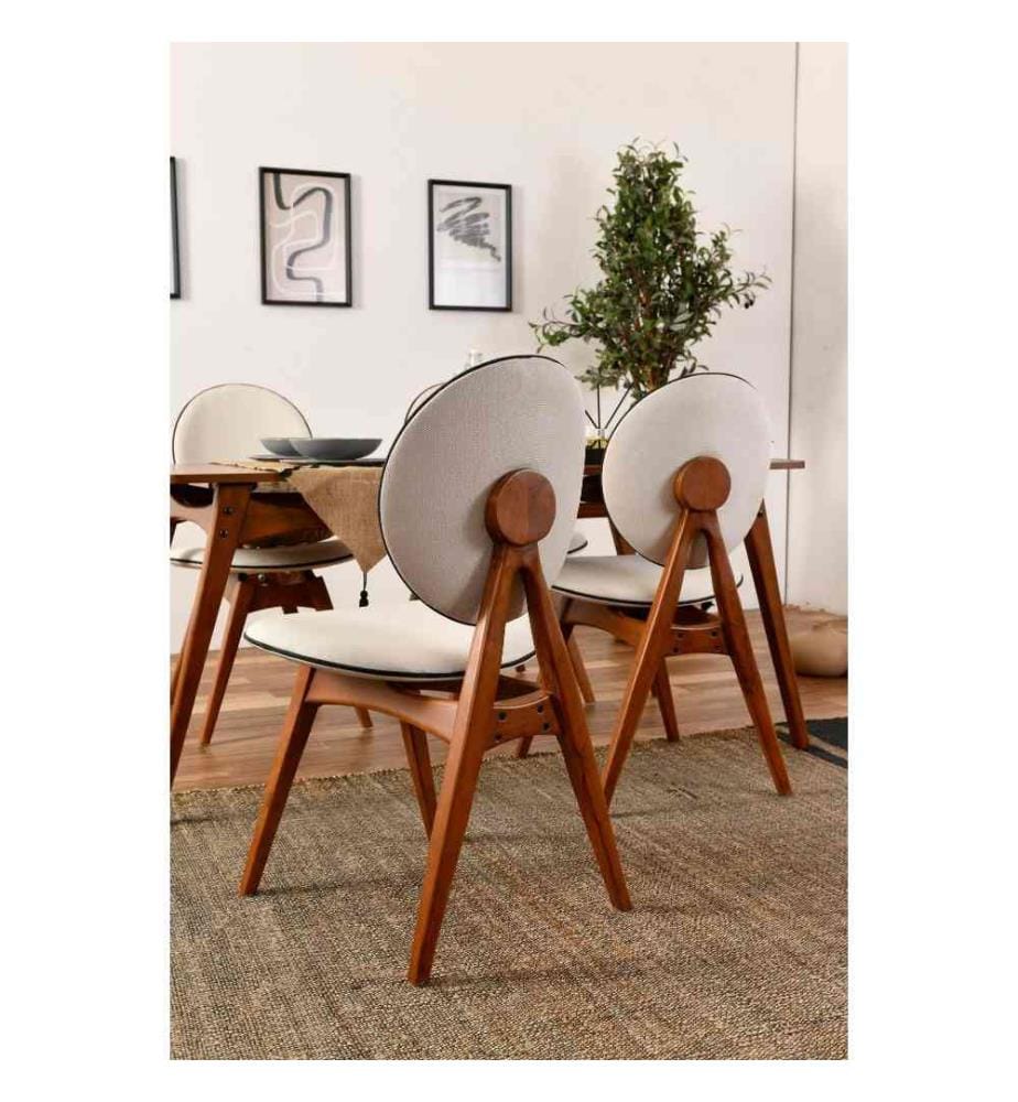 Ensemble de chaises, 2 pièces, noyer crème, structure en bois de charme, tissu lin