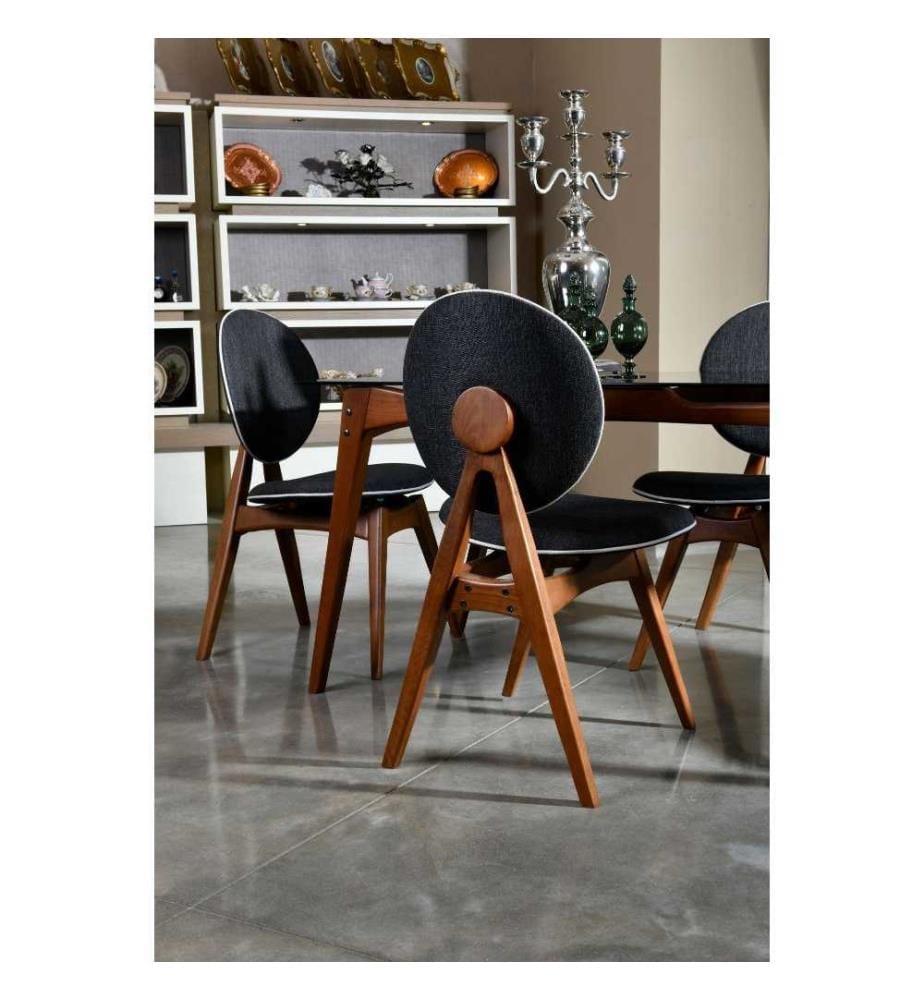 Ensemble de chaises, 2 pièces, noyer anthracite, structure en bois de charme, tissu lin